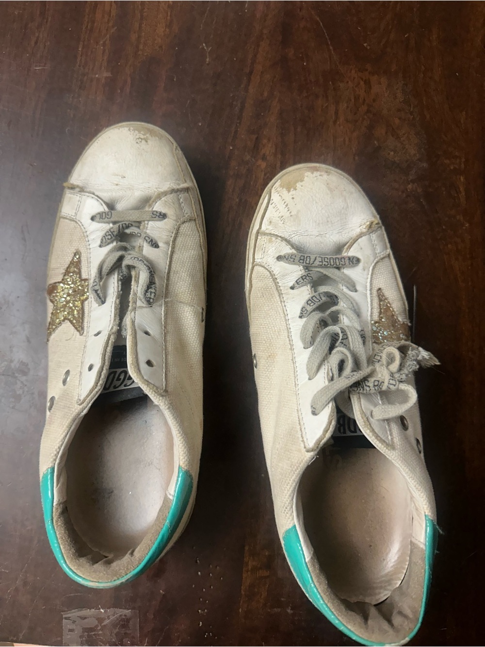 Golden Goose White Sneakers with Gold Star and Teal Heel